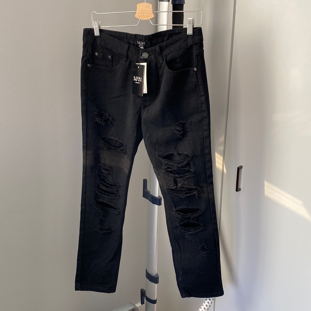Boohoo Man black destroyed denim (never worn)